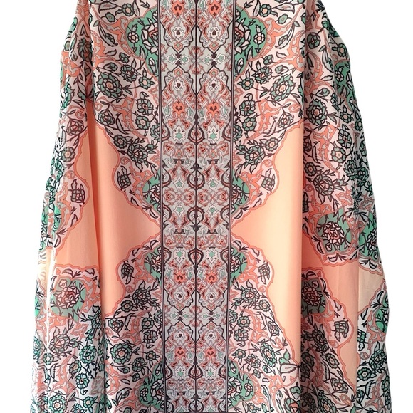 MAX STUDIO | NWOT SCARF PRINT SLEEVELESS SHIFT DRESS PEACH FLORAL | SIZE: SMALL - Picture 6 of 12